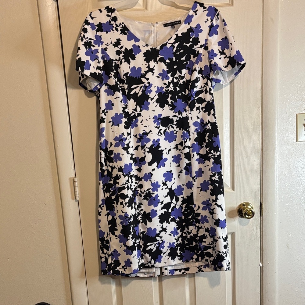 Floral Print Dress - Black, Blue, and White